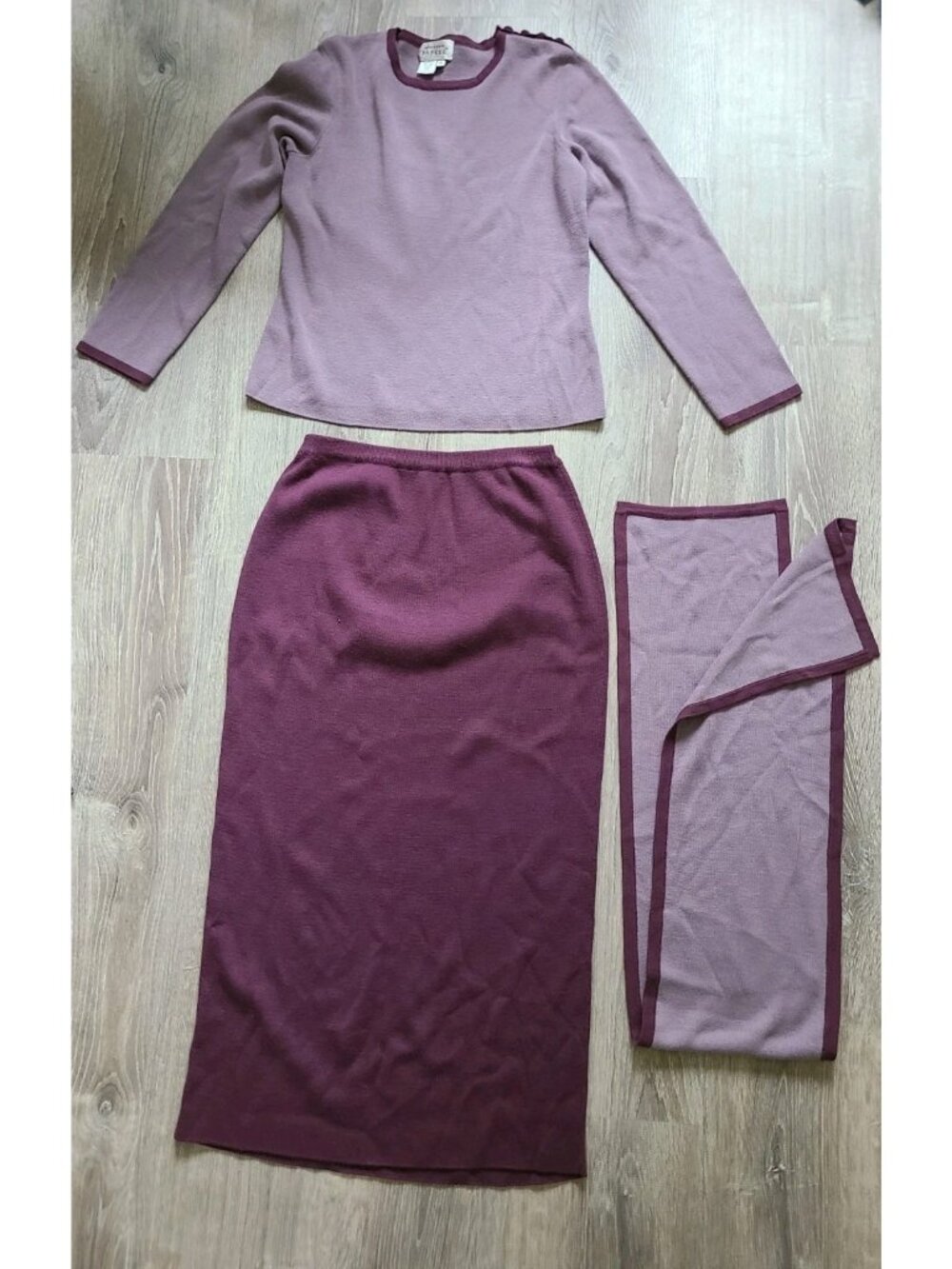 Adrianna Papell Womens M Outfit Set Sweater Maxi Skirt Scarf Wool Blend Purple